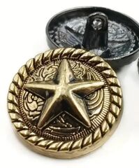 2 cm. Çap Yıldız Desenli Vintage Metal İngiliz Tarzı Ceket Düğmesi (Adet Fiyatıdır)