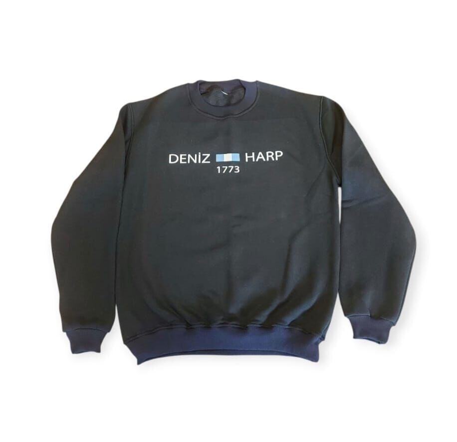 Siyah Renk Deniz Harp Sweatshirt 3 İplik Unisex (XL Beden)