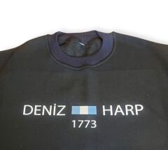 Siyah Renk Deniz Harp Sweatshirt 3 İplik Unisex (XL Beden)