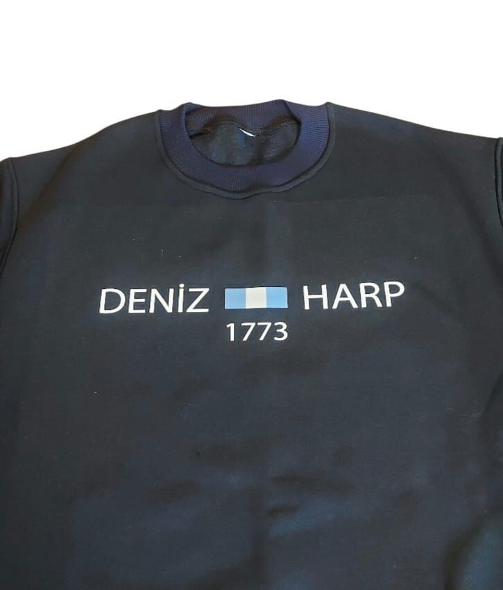 Siyah Renk Deniz Harp Sweatshirt 3 İplik Unisex (XL Beden)