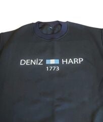Siyah Renk Deniz Harp Sweatshirt 3 İplik Unisex (XL Beden)