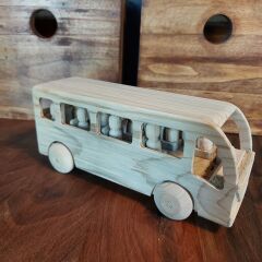 El Yapımı Mekanik Hareketli Ahşap Otobüs Oyuncak