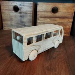 El Yapımı Mekanik Hareketli Ahşap Otobüs Oyuncak