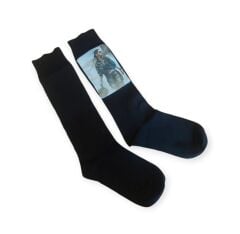 Siyah Renk Kadın Diz Altı Çorap (Kadın Pilot Baskılı)