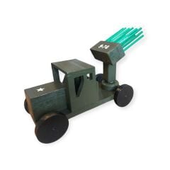 17x35x23.5 cm. El Yapımı Ahşap Masa Üstü Hava Sav. Sis. Rampası Temalı Kalemlik