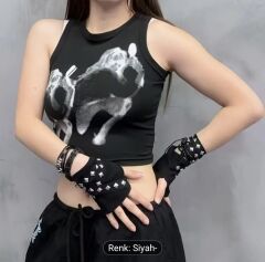 Punk Model Parmaksız Spıke'lı Eldiven Unisex (Çift)