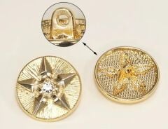 2 cm. Gold Renk Yıldız Kabartmalı Metal Düğme Modeli (Adet Fiyatıdır)
