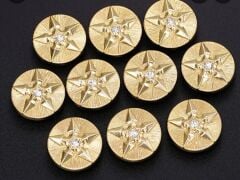 2 cm. Gold Renk Yıldız Kabartmalı Metal Düğme Modeli (Adet Fiyatıdır)