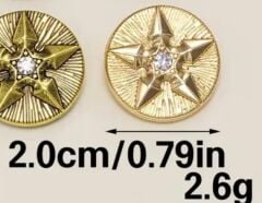 2 cm. Gold Renk Yıldız Kabartmalı Metal Düğme Modeli (Adet Fiyatıdır)