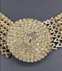 88x3.5 cm. Taşlı Tokalı  Vintage Metal Kemer