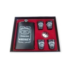 Mat Siyah Paslanmaz Çelik Matara Seti (9 oz-266ml. ve 4 Shot Bardaklı)