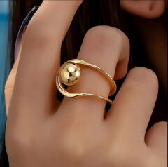 Donna Altın Renk Minimalist Top Yüzük Modeli