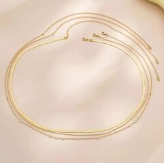 Donna Altın Renk Üç Katmanlı Minimalist Vücut Zinciri