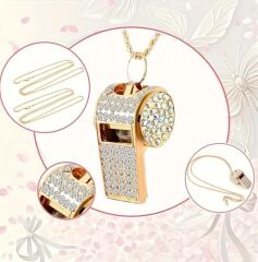 Donna Kristal Süsleme,Altın Kaplama Zincir Düdük Kolye Modeli