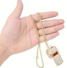 Donna Kristal Süsleme,Altın Kaplama Zincir Düdük Kolye Modeli