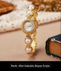 Donna Altın Tonlu Vintage İnci Bileklik Saat Modeli