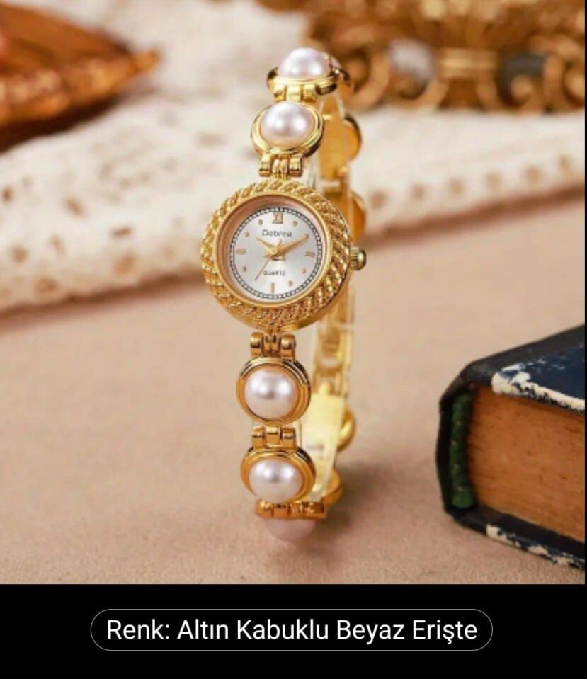Donna Altın Tonlu Vintage İnci Bileklik Saat Modeli