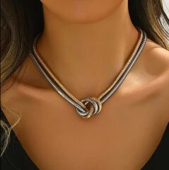 Donna Altın-Gümüş Tonlu Geometrik Düğüm Tasarım Kolye Modeli