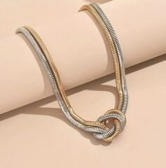 Donna Altın-Gümüş Tonlu Geometrik Düğüm Tasarım Kolye Modeli