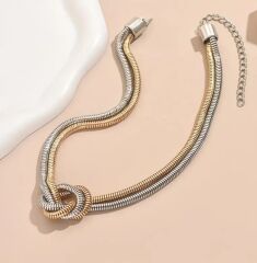 Donna Altın-Gümüş Tonlu Geometrik Düğüm Tasarım Kolye Modeli