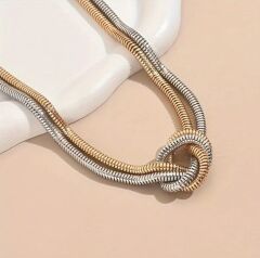 Donna Altın-Gümüş Tonlu Geometrik Düğüm Tasarım Kolye Modeli