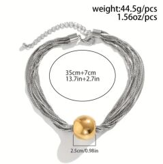 Donna Altın Renk Büyük Top-Gümüş Renk Örgülü Zincir Kolye Modeli