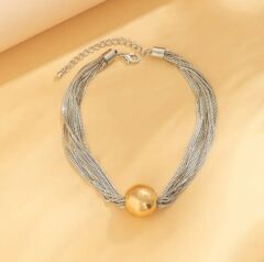 Donna Altın Renk Büyük Top-Gümüş Renk Örgülü Zincir Kolye Modeli