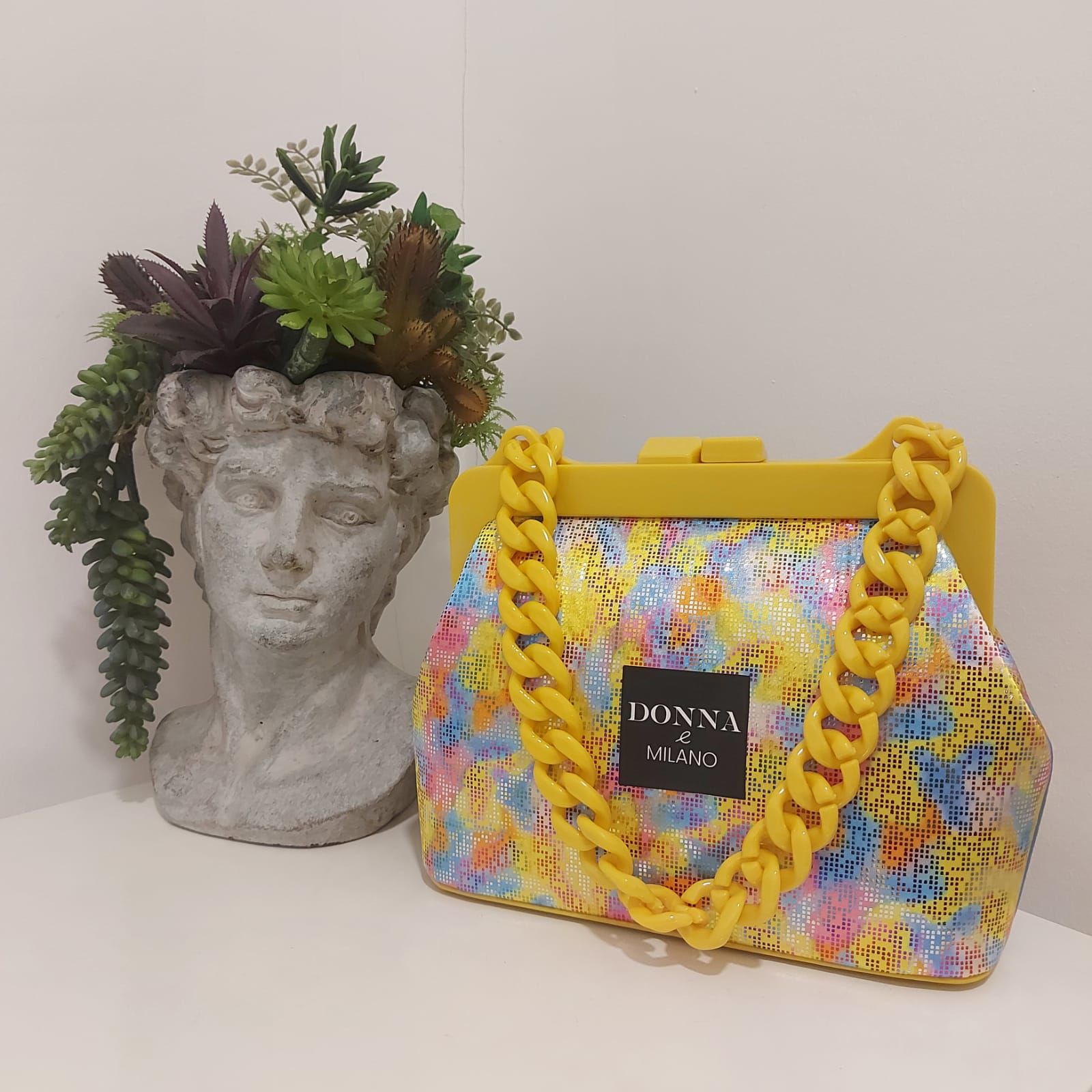 Donna e Milano Sarı Desenli Kumaş Bayan Çanta Modeli