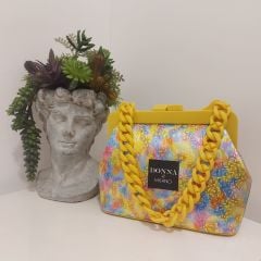 Donna e Milano Sarı Desenli Kumaş Bayan Çanta Modeli