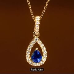 Donna Mavi Renk Zirkonya Gözyaşı Kolye