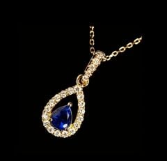 Donna Mavi Renk Zirkonya Gözyaşı Kolye
