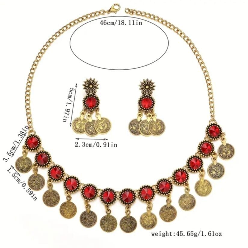 Donnya Siyah-Gold Renk Retro Tarz Kolye Küpe Seti
