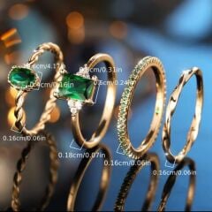 Donna 4 Parça Klasik Yeşil Renk Zirkonya Yüzük Seti (8 Numara)