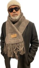 Donna e Milano Yün El Örgü Vizon Atkı Bej Bere Takımı