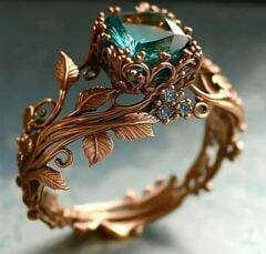 Donna Gold Renk Yaprak Dal Yeşil Zirkonya Gül Yüzük Modeli (8 Numara)