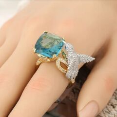 Donna Gold Turkuaz Renk Uçan Kuş Tasarım Yüzük Modeli (Ayarlanabilir)