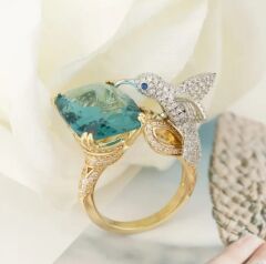 Donna Gold Turkuaz Renk Uçan Kuş Tasarım Yüzük Modeli (Ayarlanabilir)