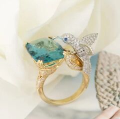 Donna Gold Turkuaz Renk Uçan Kuş Tasarım Yüzük Modeli (Ayarlanabilir)