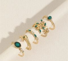 Donna 5 Adet Vintage Zarif Yeşil Taşlı Yüzük Seti