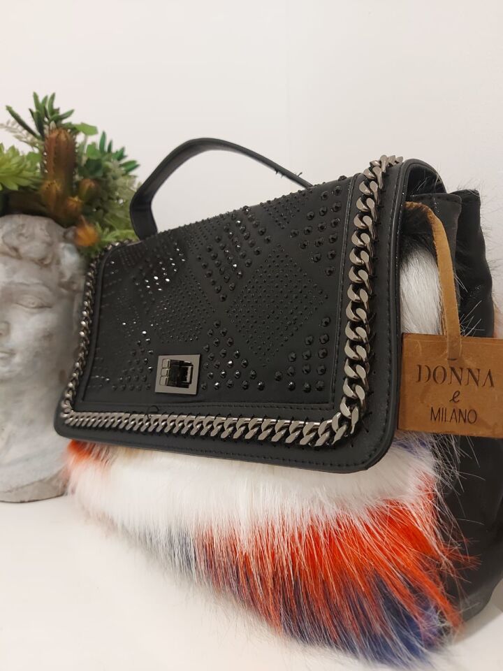 Donna e Milano Siyah,Peluş Kombinli Çanta Modeli