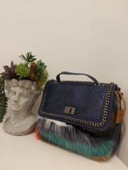 Donna e Milano Lacivert,Peluş Kombinli Çanta Modeli