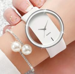 Donna Beyaz Renk Şeffaf Model Zarif Kuvars Saat