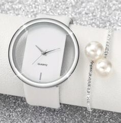 Donna Beyaz Renk Şeffaf Model Zarif Kuvars Saat