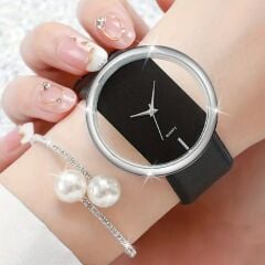 Donna Siyah Renk Şeffaf Model Zarif Kuvars Saat