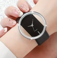 Donna Siyah Renk Şeffaf Model Zarif Kuvars Saat