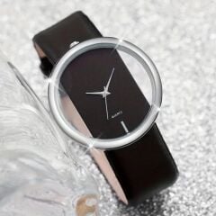 Donna Siyah Renk Şeffaf Model Zarif Kuvars Saat