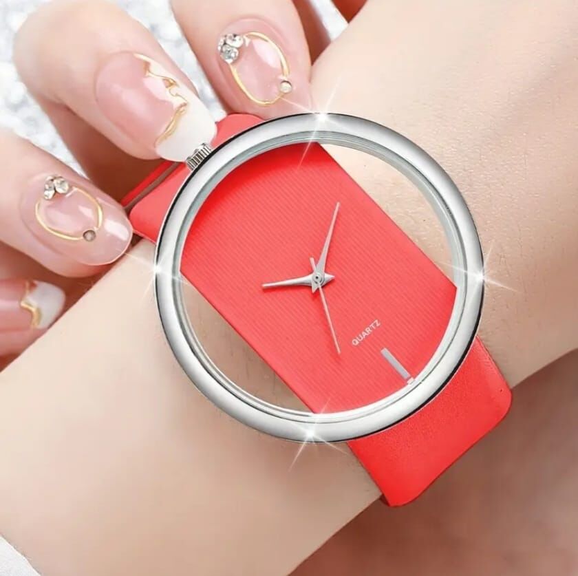 Donna Kırmızı Renk Şeffaf Model Zarif Kuvars Saat