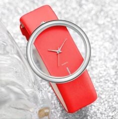 Donna Kırmızı Renk Şeffaf Model Zarif Kuvars Saat