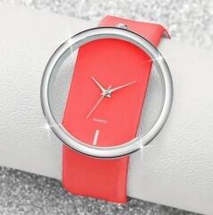 Donna Kırmızı Renk Şeffaf Model Zarif Kuvars Saat