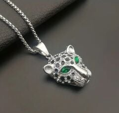 Gümüş Renk Hip Hop Leopar Kolye Unisex